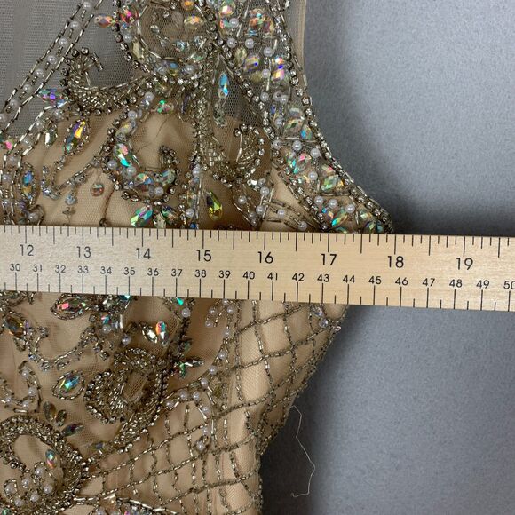 Zoey Grey Navy Skirt Champagne Beaded Bodice Evening Gown Size 18 Formal Gala - Picture 5 of 16